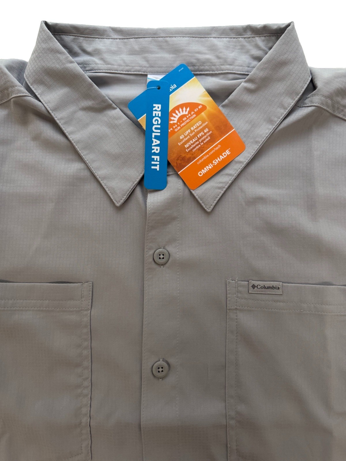 Columbia Mens Red Eagle Lake Short Sleeve Shirt Gray 2X UPF 40