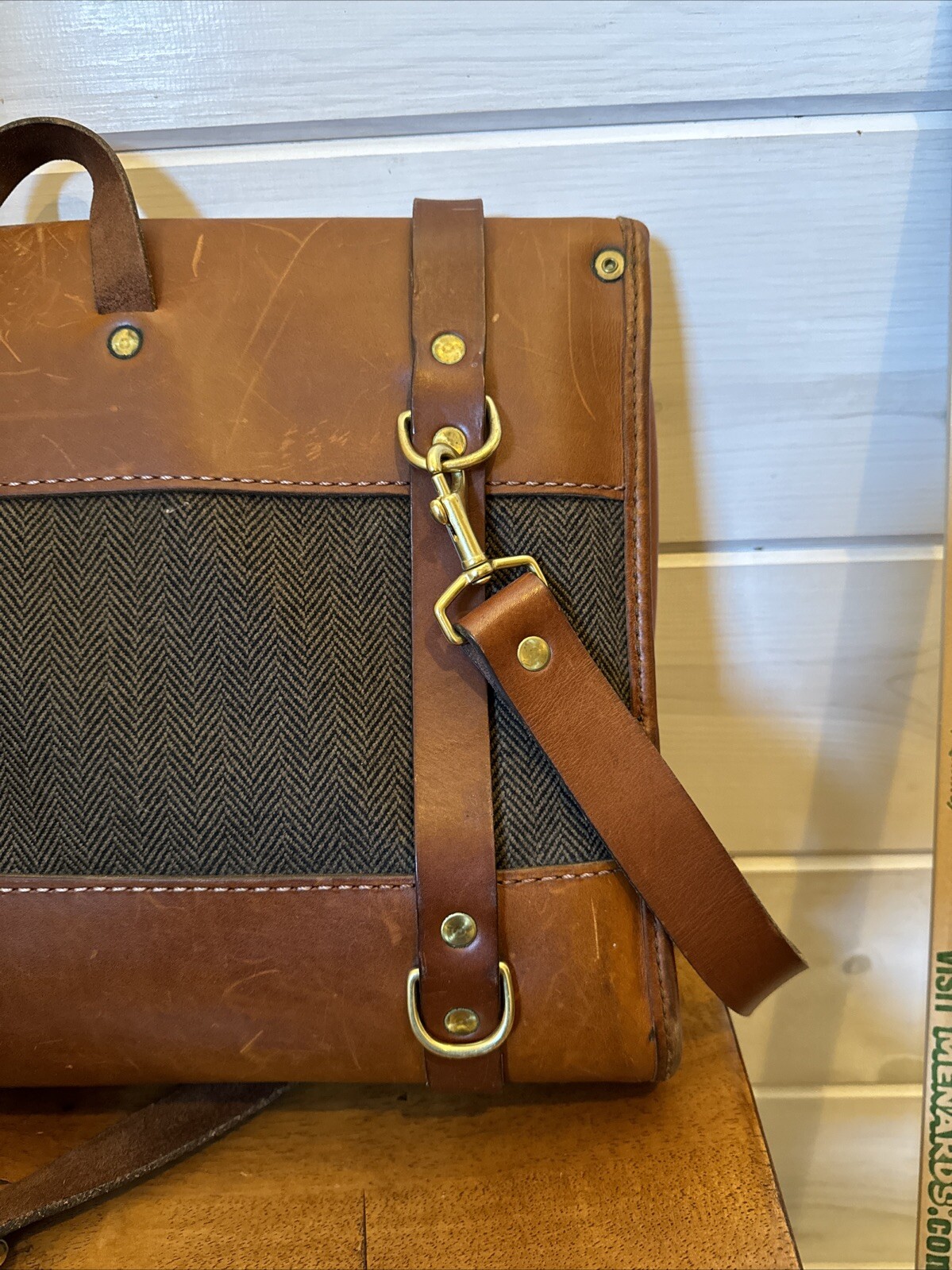 Heimies Made Leather And Tweed Messenger Bag EUC