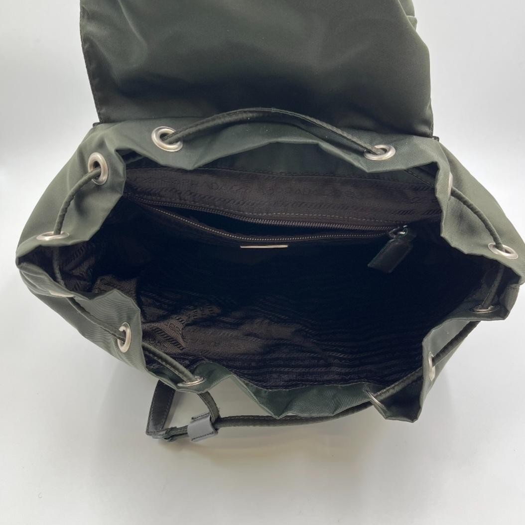Prada Khaki Nylon Backpack Triangle Logo White Tag Japan Rare 072271