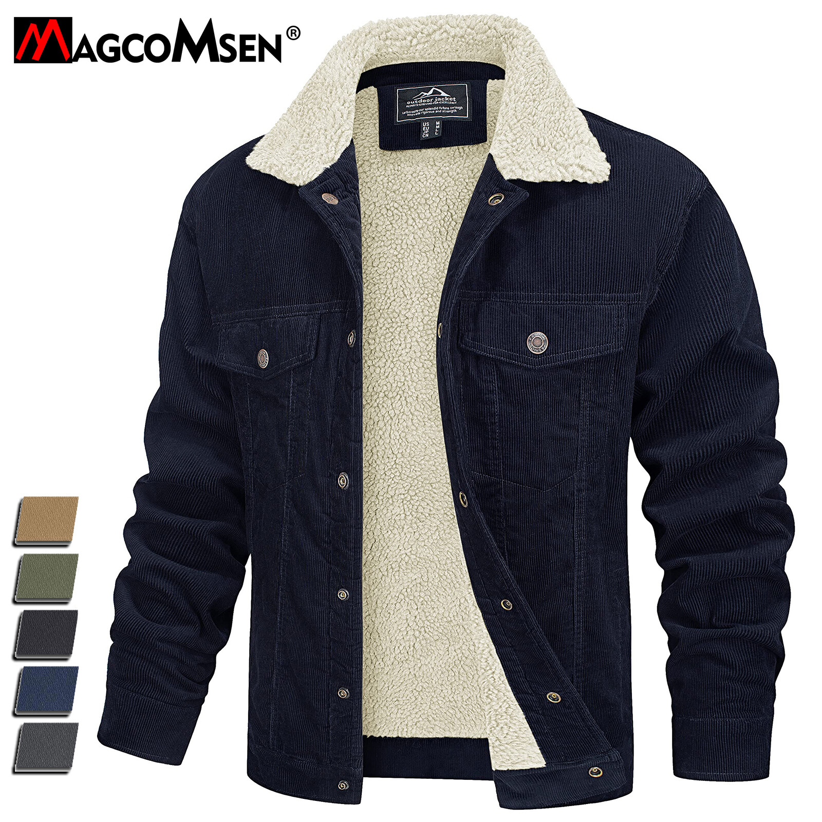 Men’s Corduroy Jacket Winter Warm Cotton Casual Coat Sherpa Lined Trucker Jacket