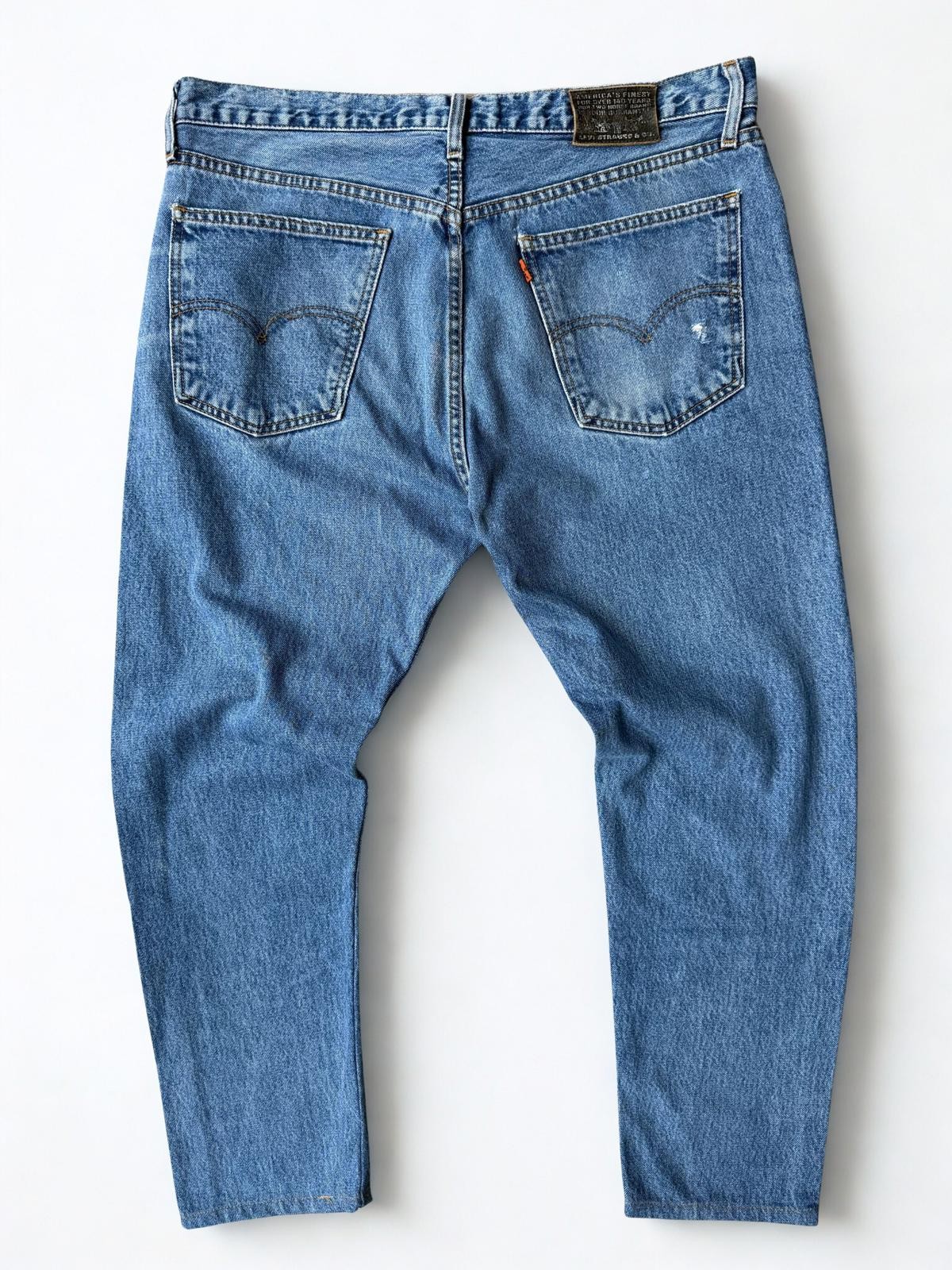90s Vintage Levi’s 615 Distressed Orange Tab Blue Denim Jeans – W38″ x L27″