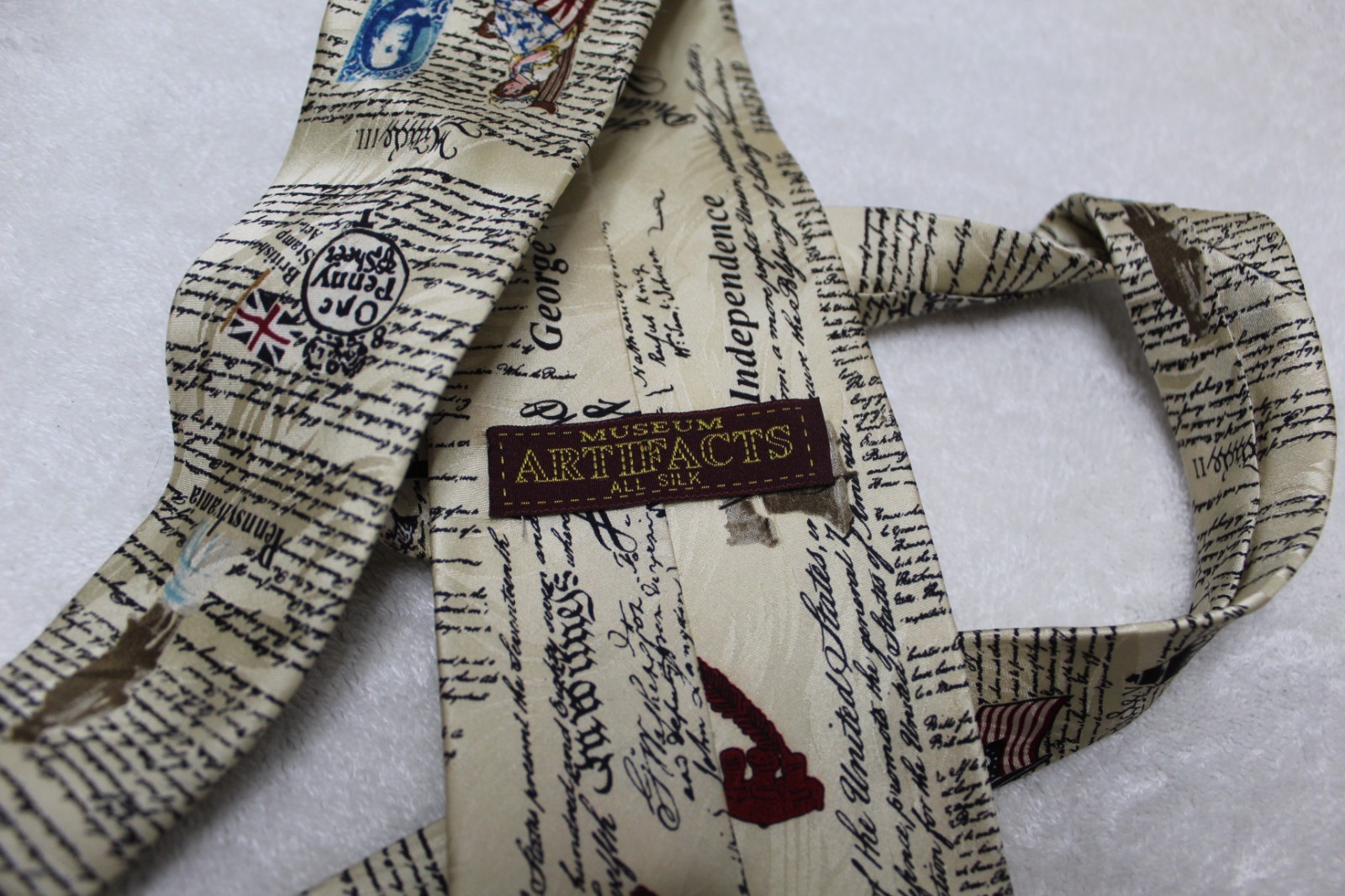 Museum Artifacts silk tie 4″ founding fathers fourth of July novelty print