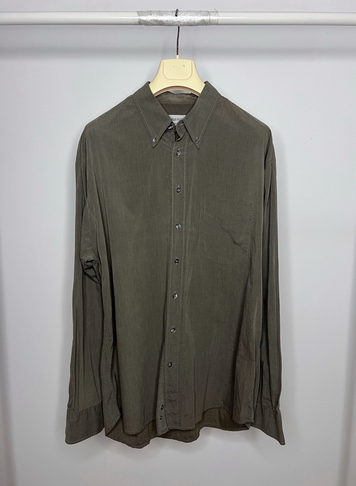 1990s Emilio Pucci Firenze Beige Mens Button Up Shirt Rare Unique