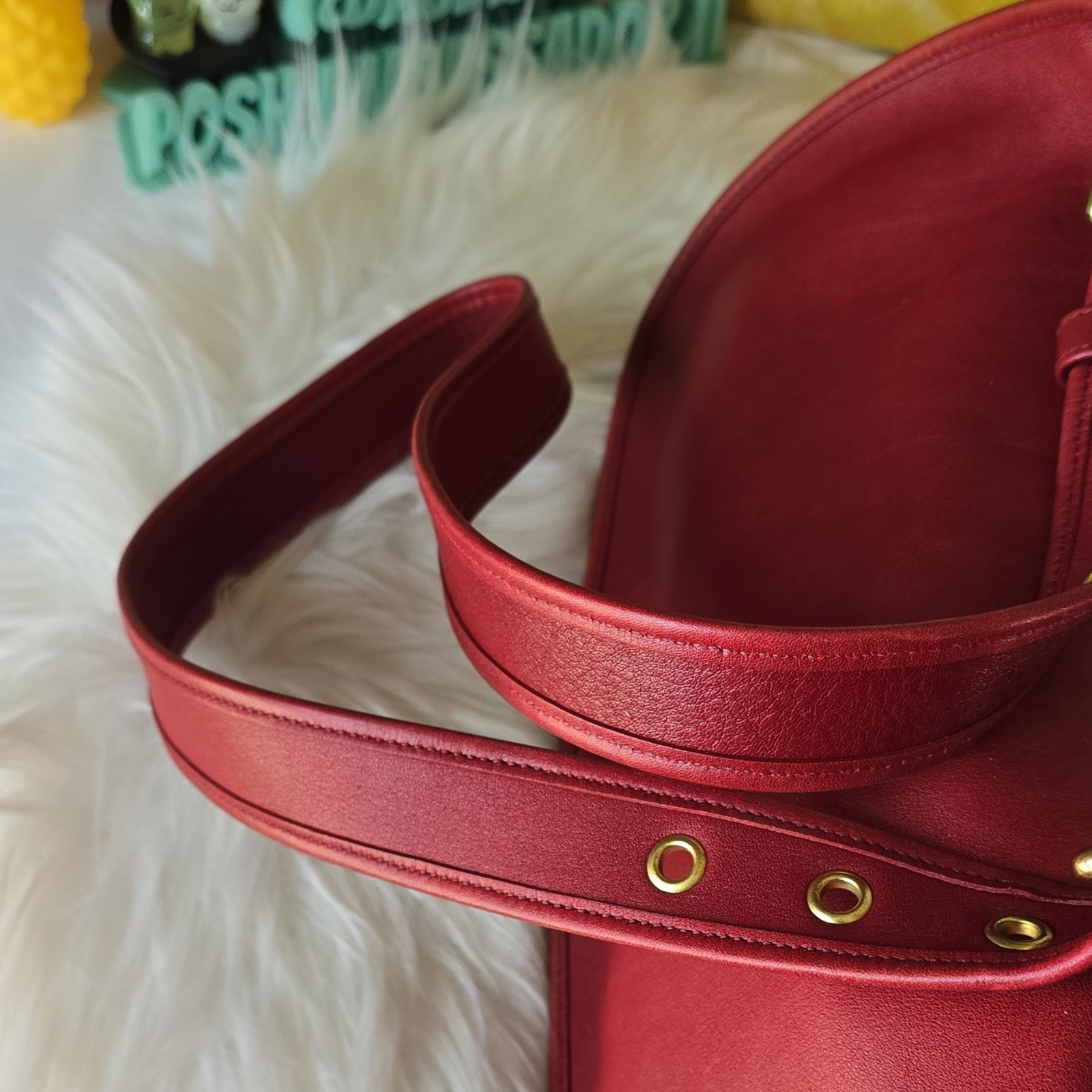 Coach Red Small Crescent Shoulder Bag Turn Lock Gold Hardware Hang Tag