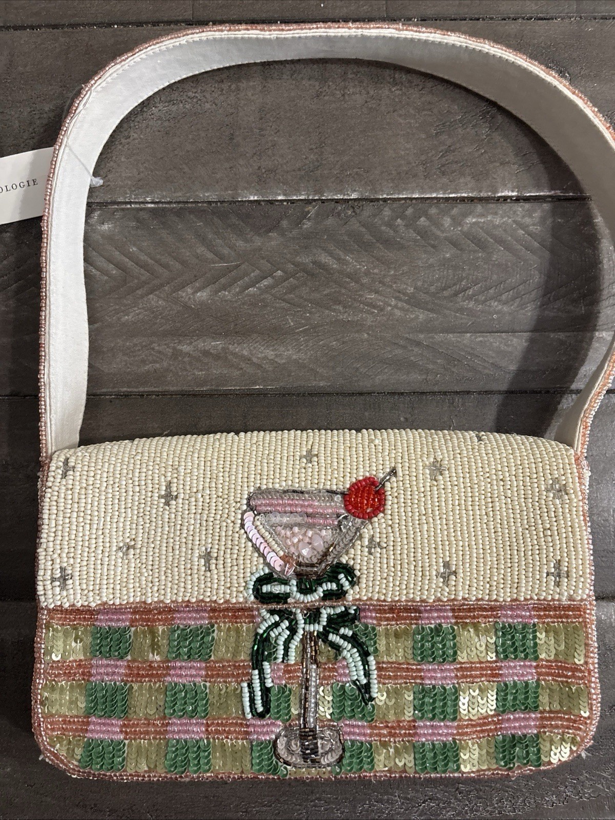 The Fiona Beaded Bag: Food & Drink Edition Plaid Martini Anthropologie NWT