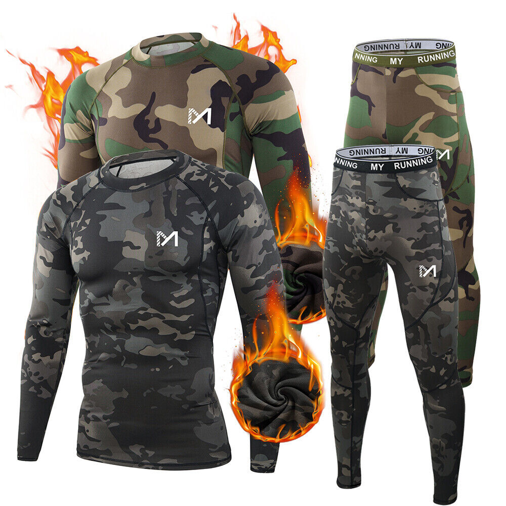 Mens Thermal Underwear Set Sport Long Johns Base Layer Warm Compression Camo Set