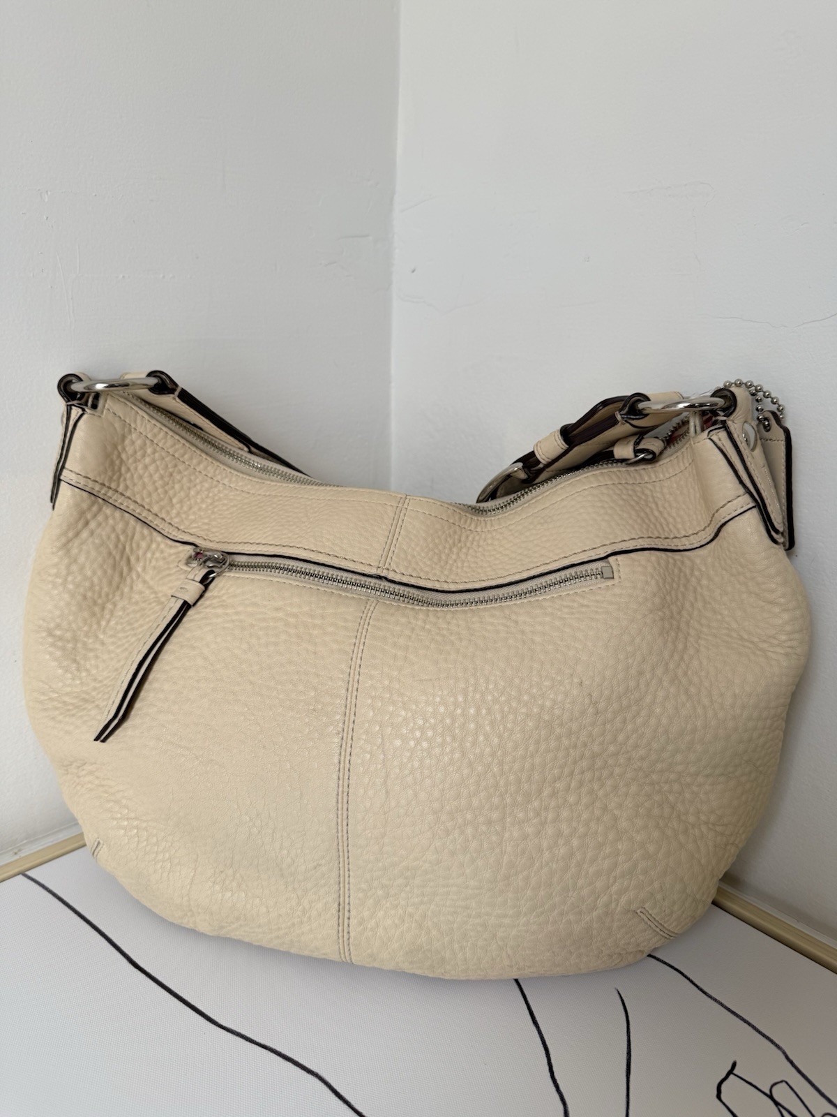 Coach Cream Pebbled Leather Large Hobo Handbag B1077-F13731