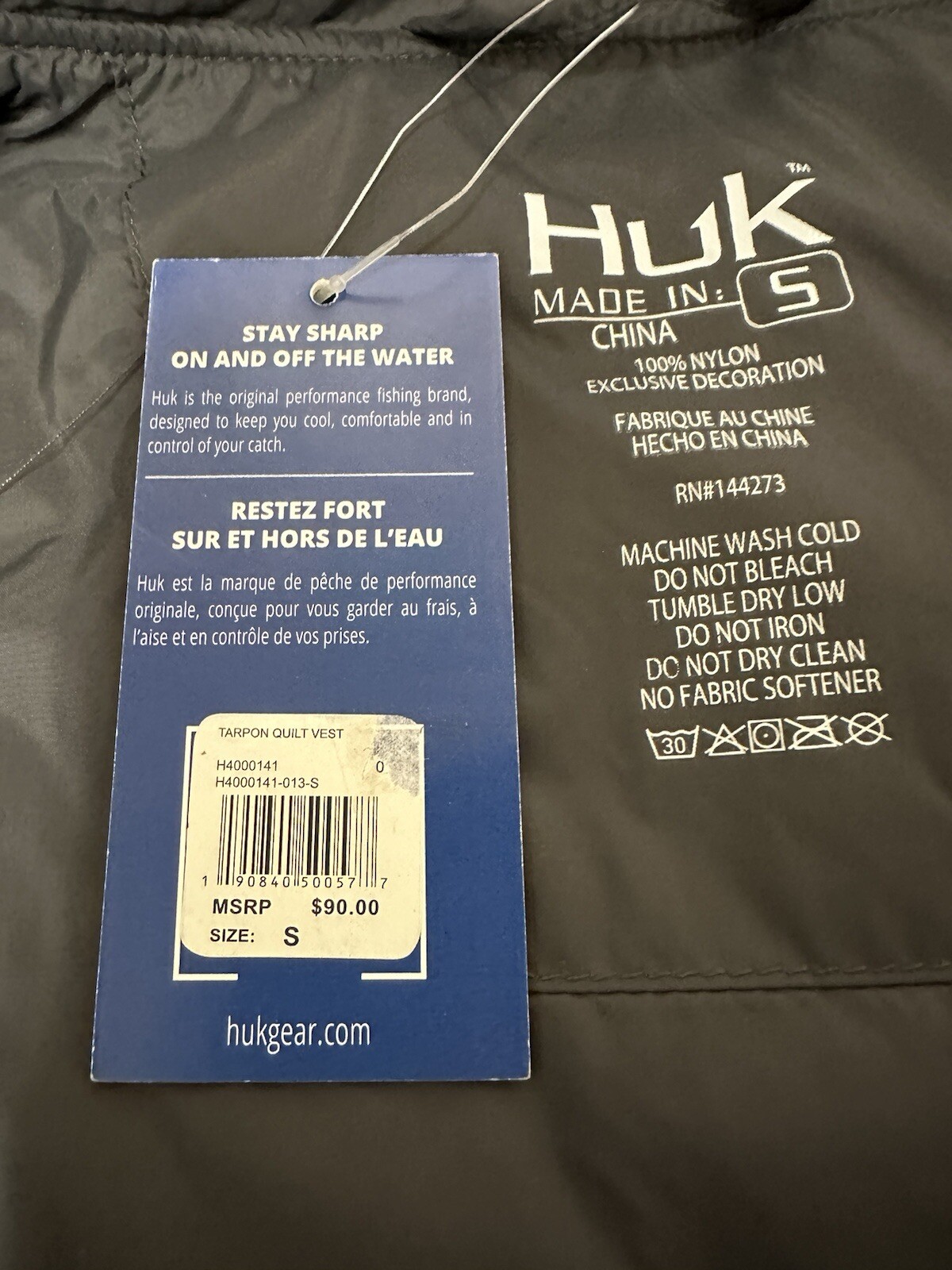 Huk Tarpon Quilt Scale Vest Volcanic Ash Men’s Small MSRP $90 New With Tags