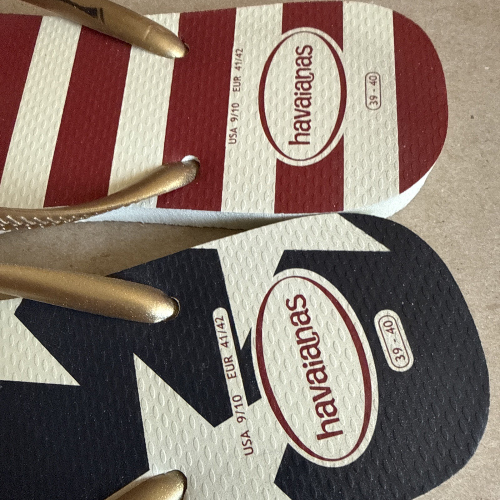 Havaianas Slim US Flag with Gold Straps and Metal Logo 39/40 Preowned Excellent
