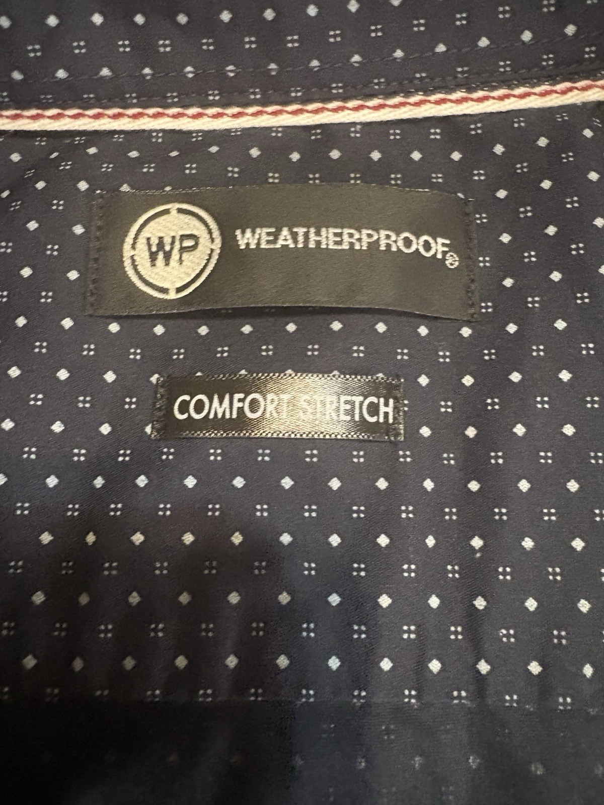 Weatherproof Men’s Blue Geometric Cotton Woven Stretch Button-Up Short Sleeve L