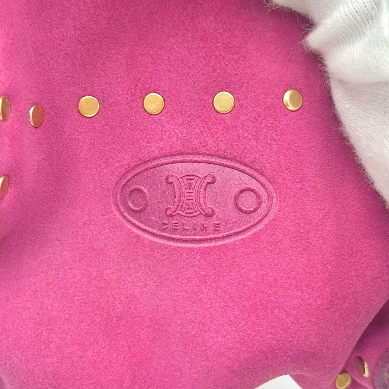 Auth Celine Boogie Bag Y2K Studded Suede Leather Handbag, Pink 2Y10216