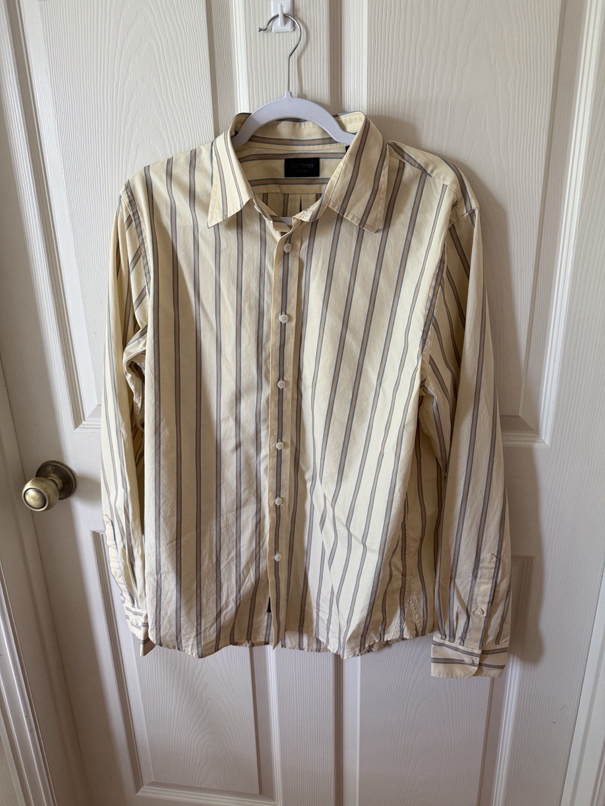 Todd Snyder Cream Khaki With Tan Stripe Dress Shirt Sz M. Box24