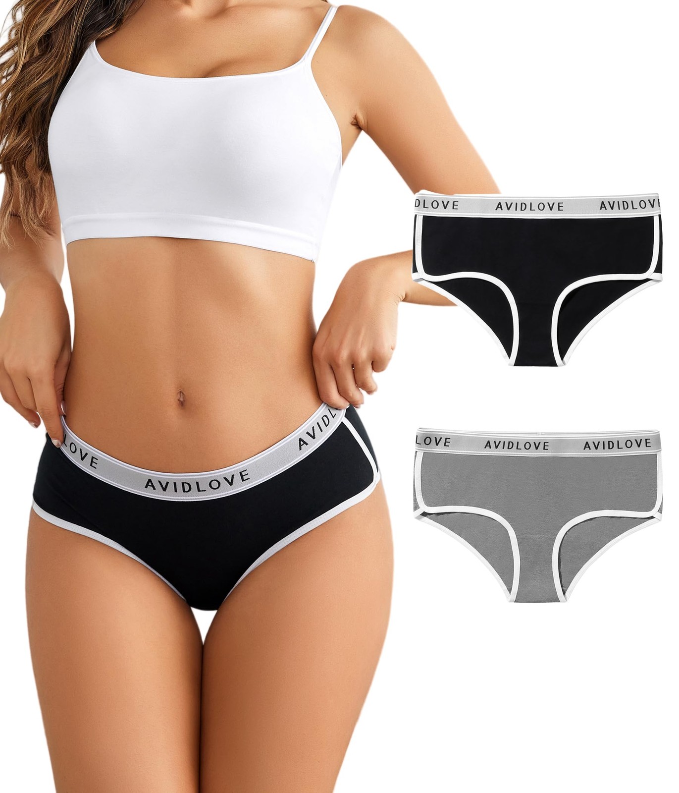 Avidlove Women Hipster Panties Stretch Underpants 2 Pack Black/Gray Size Small