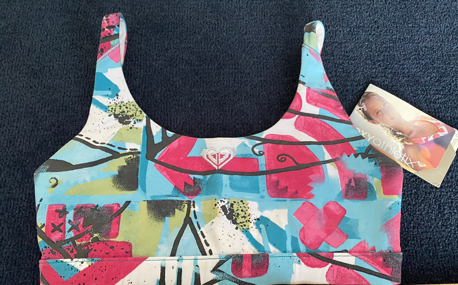 Vintage 90s Y2K ROXY Sports Bra Floral Tropical Abstract Yoga Surf Small New NWT
