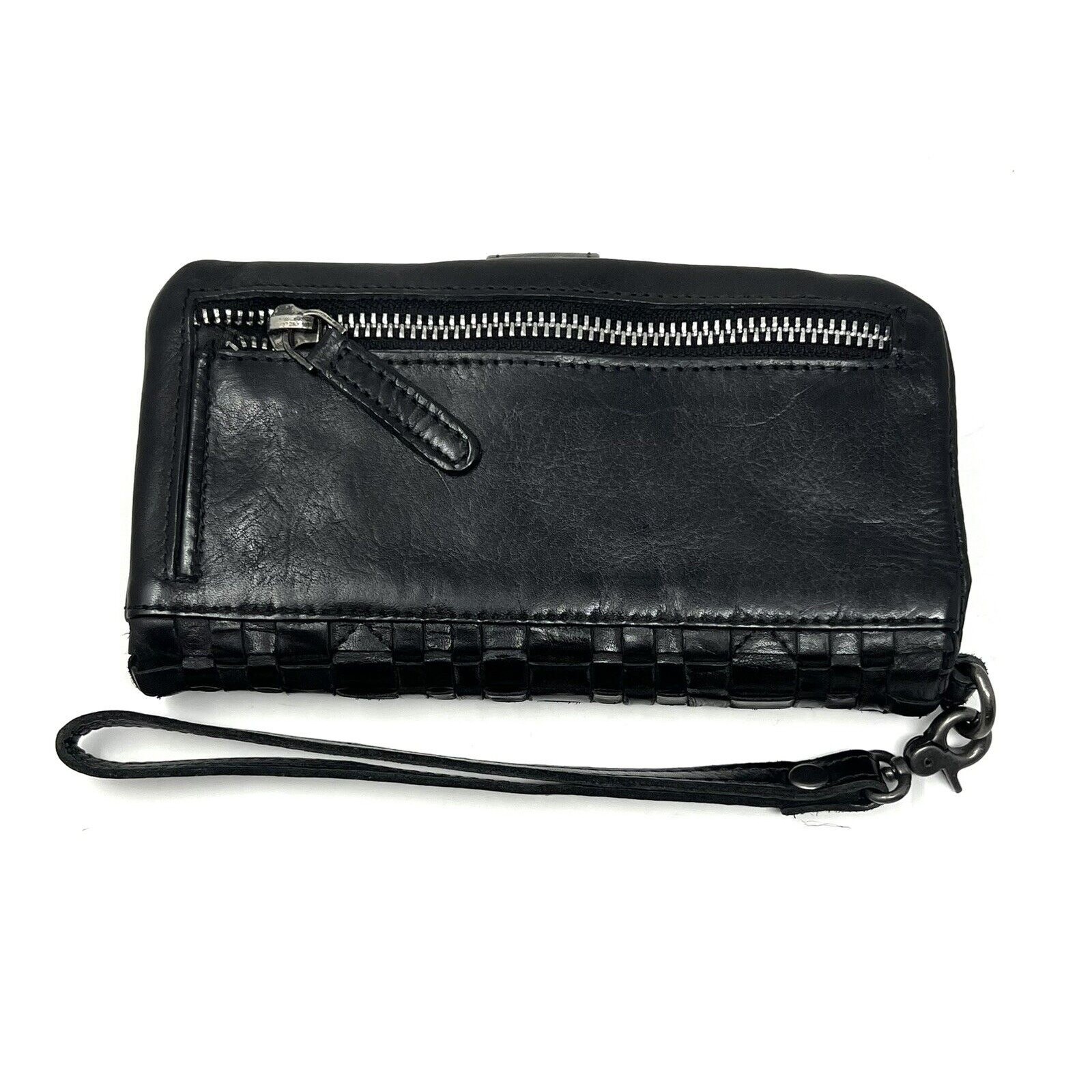 VILENCA Holland Woven Leather Wallet Wristlet Clutch Removable Strap #158 BLACK