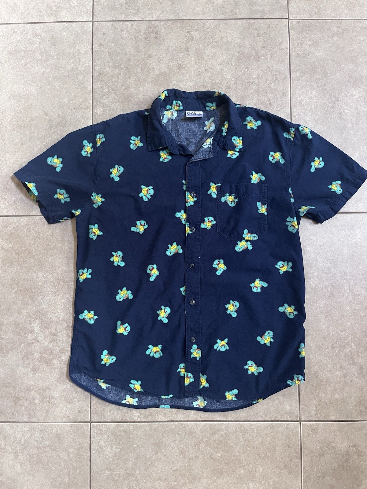 blue Pokémon Squirtle Men button-up shirt Medium Short Sleeve