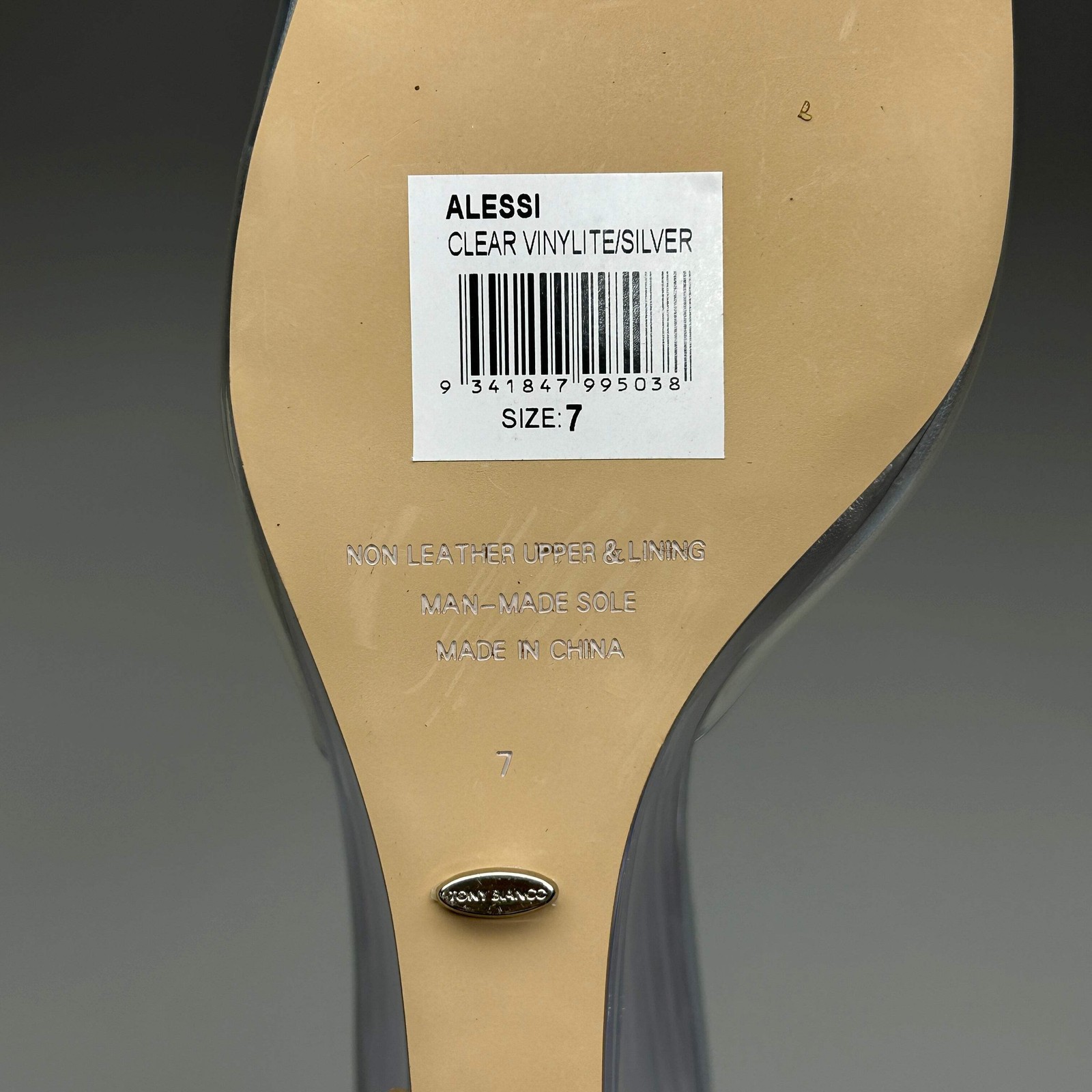 TONY BIANCO Alessi Clear Vinylite/Silver Wedges Women’s Heels Sz 7 (New)