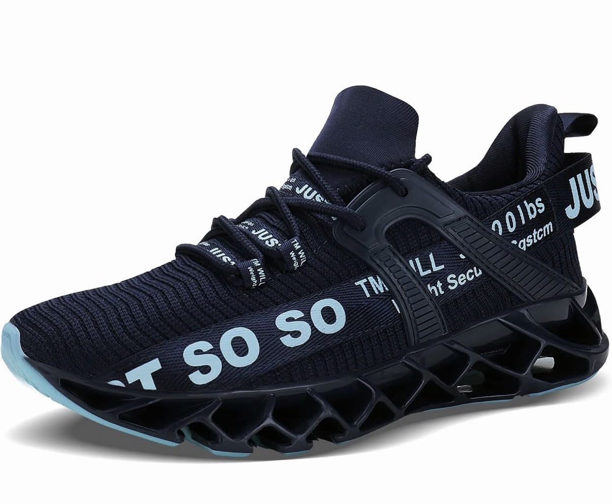 WONESION Mens Breathable Walking Tennis Running Shoes Blade Fashion Dark Blue