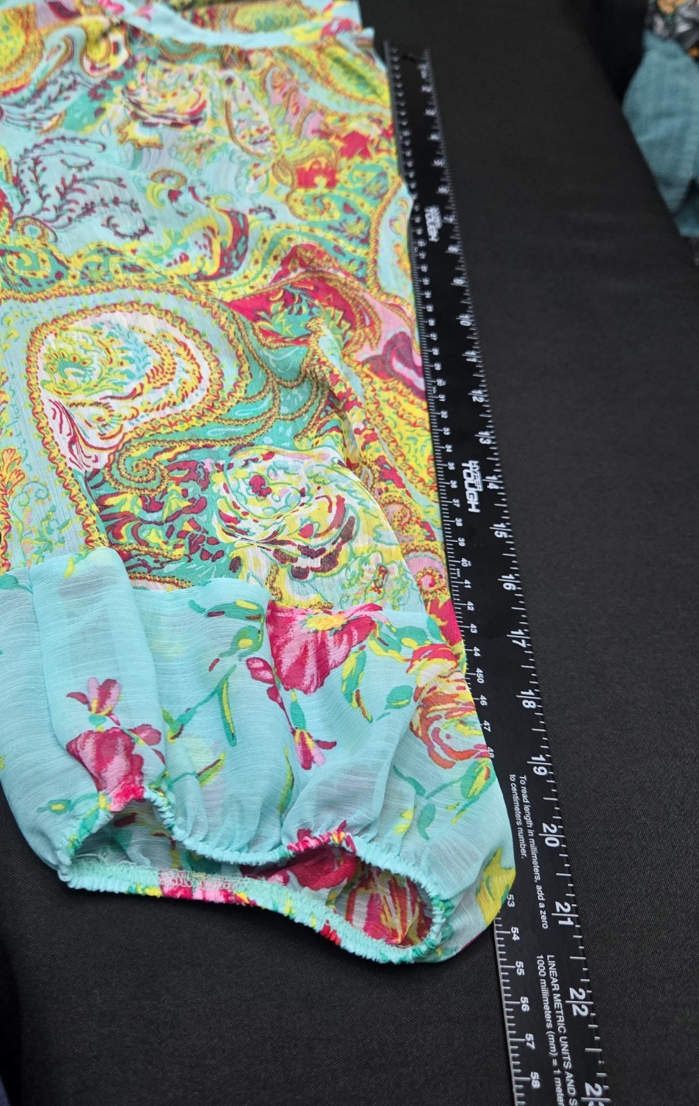 Fig & Flower Blouse Size XL Paisley Floral Boho Peasant Top Teal Balloon Sleeve