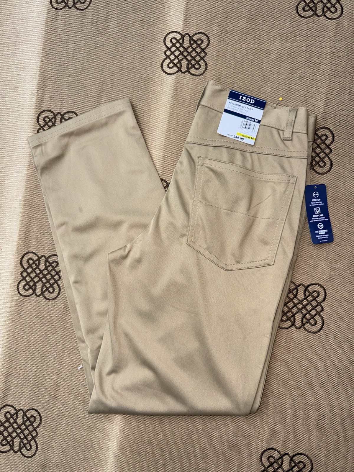 IZOD NWT! Boy’S Adjustable Waist Stretch Easy Care In Burnished Khaki Size 14
