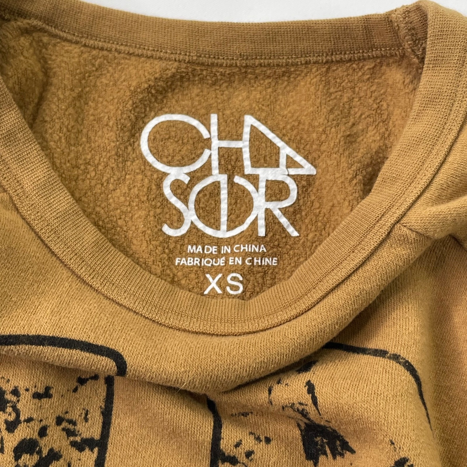Chaser Woodstock Peace Sign Cropped Mustard Brown Sweatshirt Womens XS