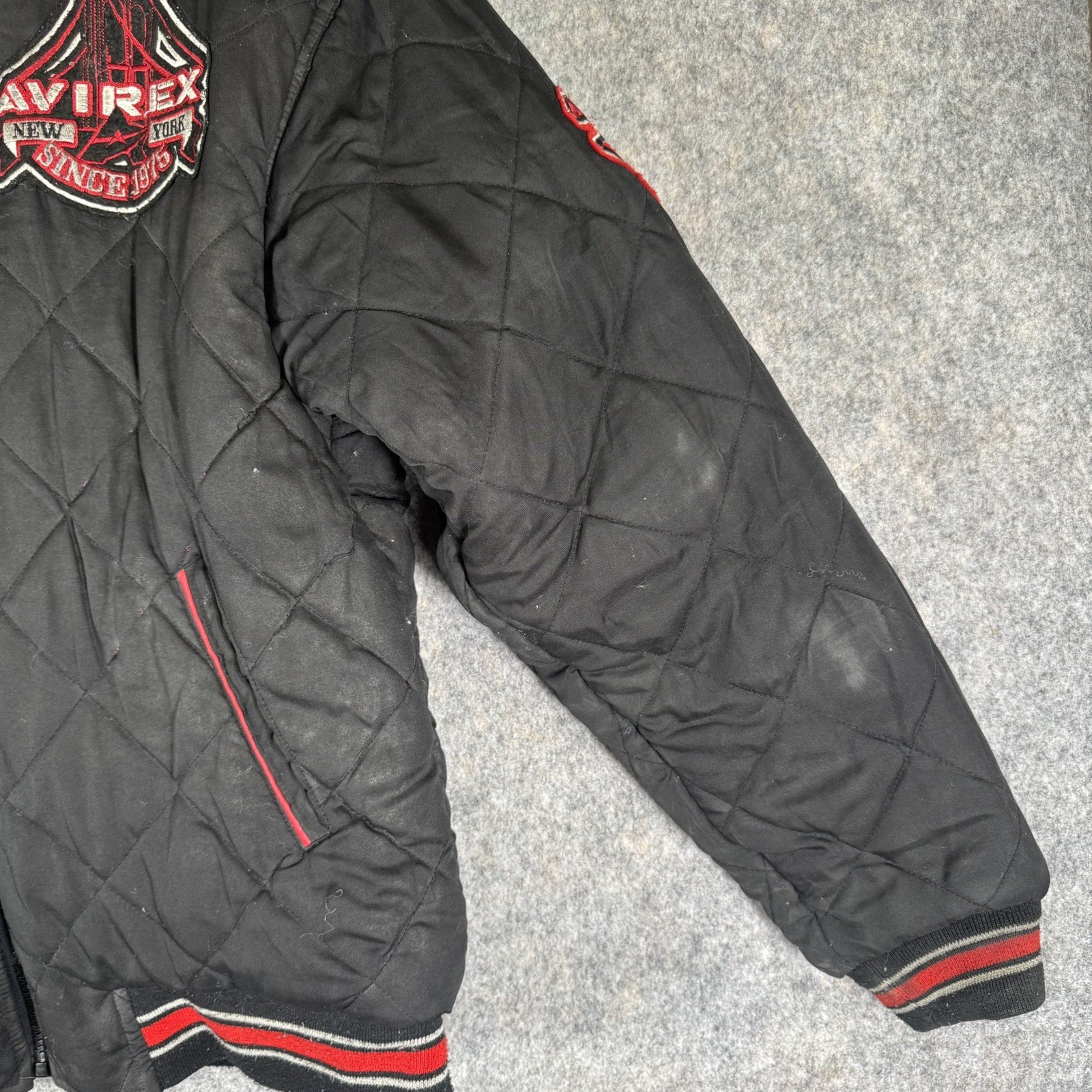 Men’s Black AVIREX Wool BOMBER JACKET, Varsity XL – Big Logo, Sports Award