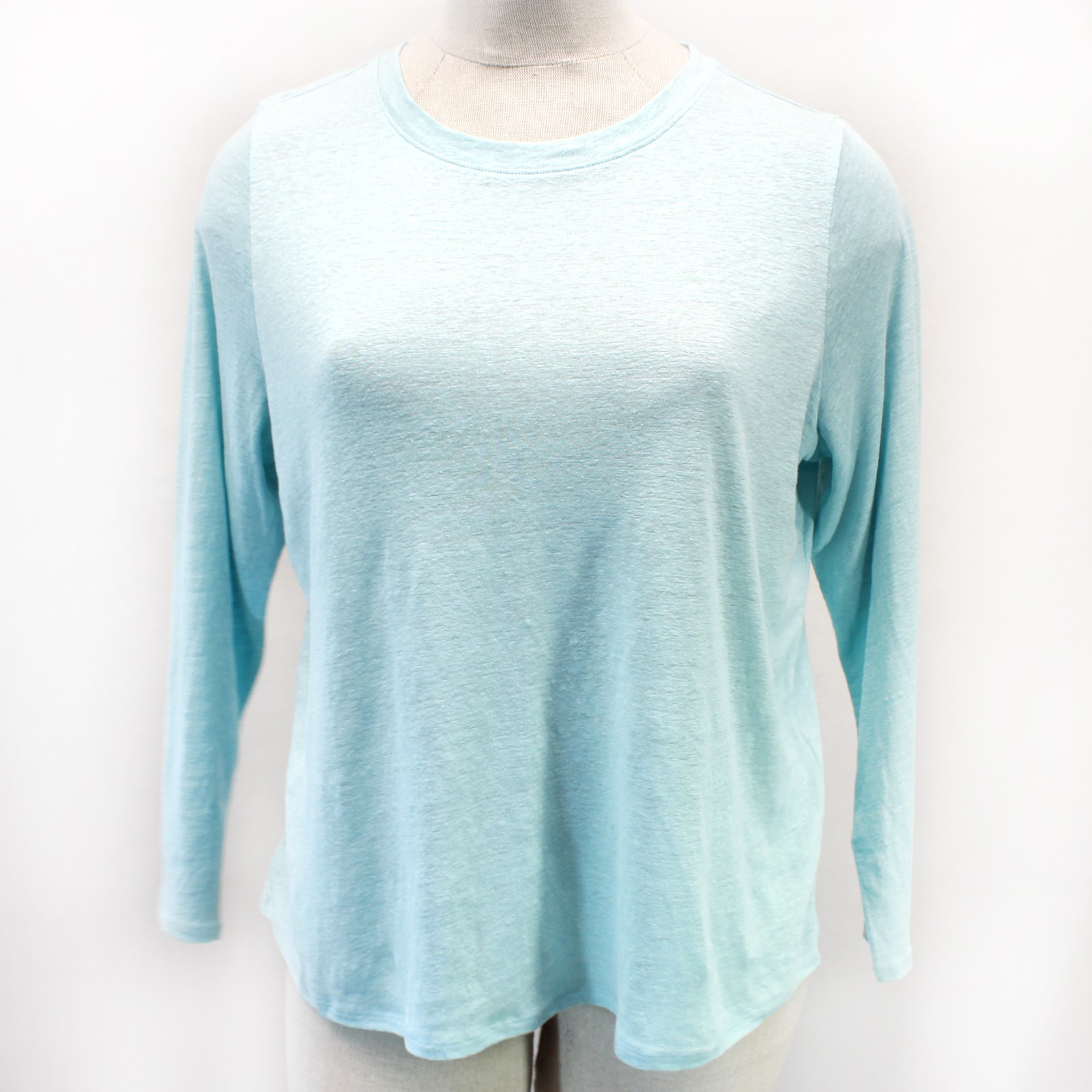 Eileen Fisher Plus Light Blue 100% Linen Long Sleeve Minimalist Tee Top 1X