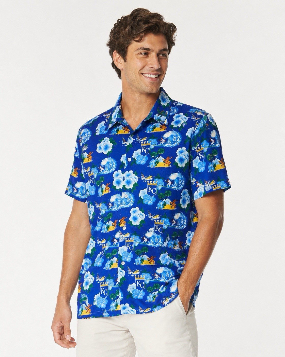 Kansas City Royals Hawaiian Button Up Shirt XL Blue Surf Aloha Polyester MLB