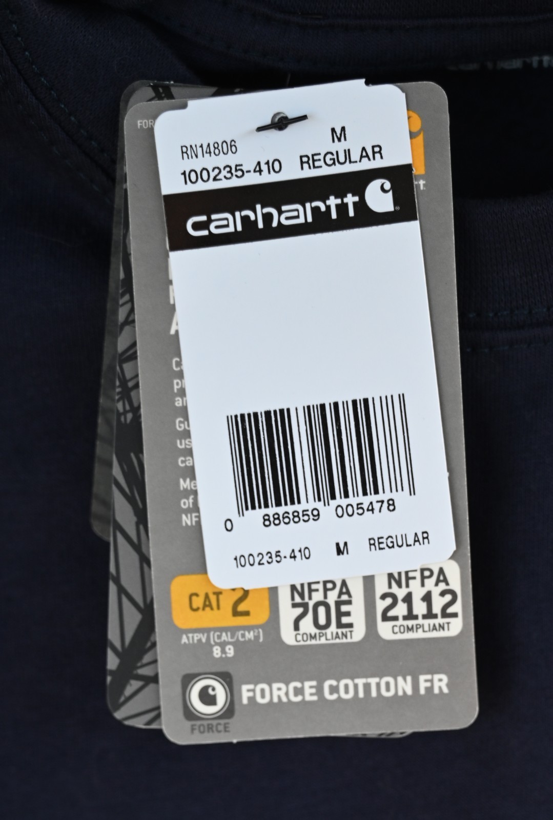 Carhartt Force Cotton FR Long Sleeve Shirt Navy Blue Size Medium 00235-410 NWT