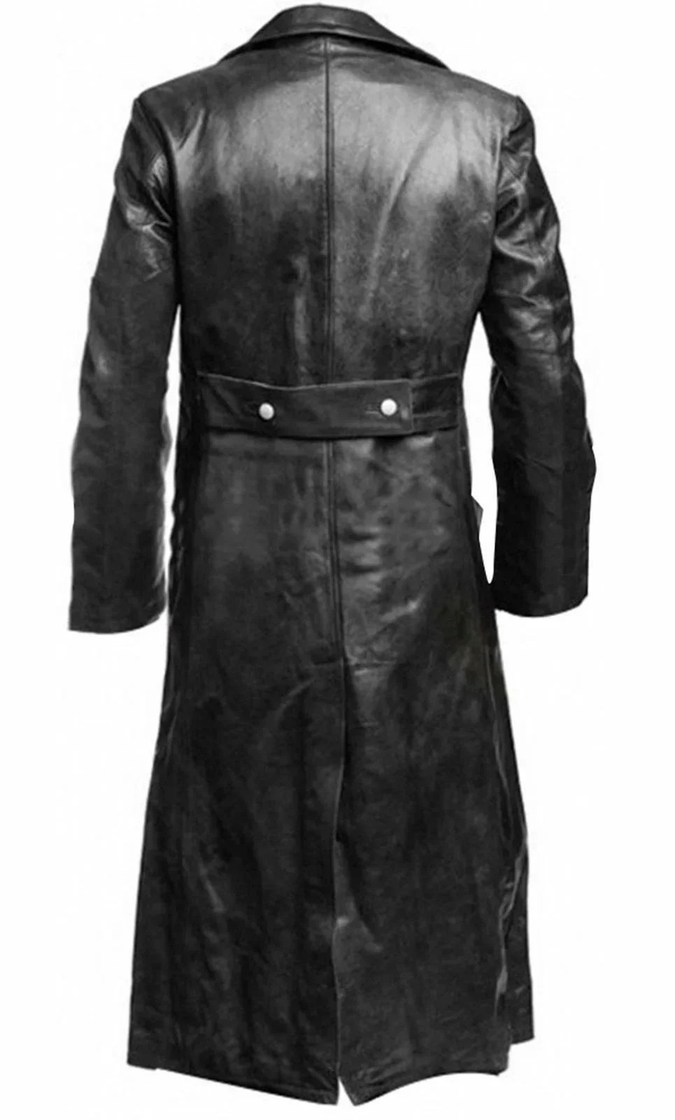 MEN’S GERMAN CLASSIC WW2 MILITARY UNIFORM OFFICER BLACK LEATHER TRENCH COAT