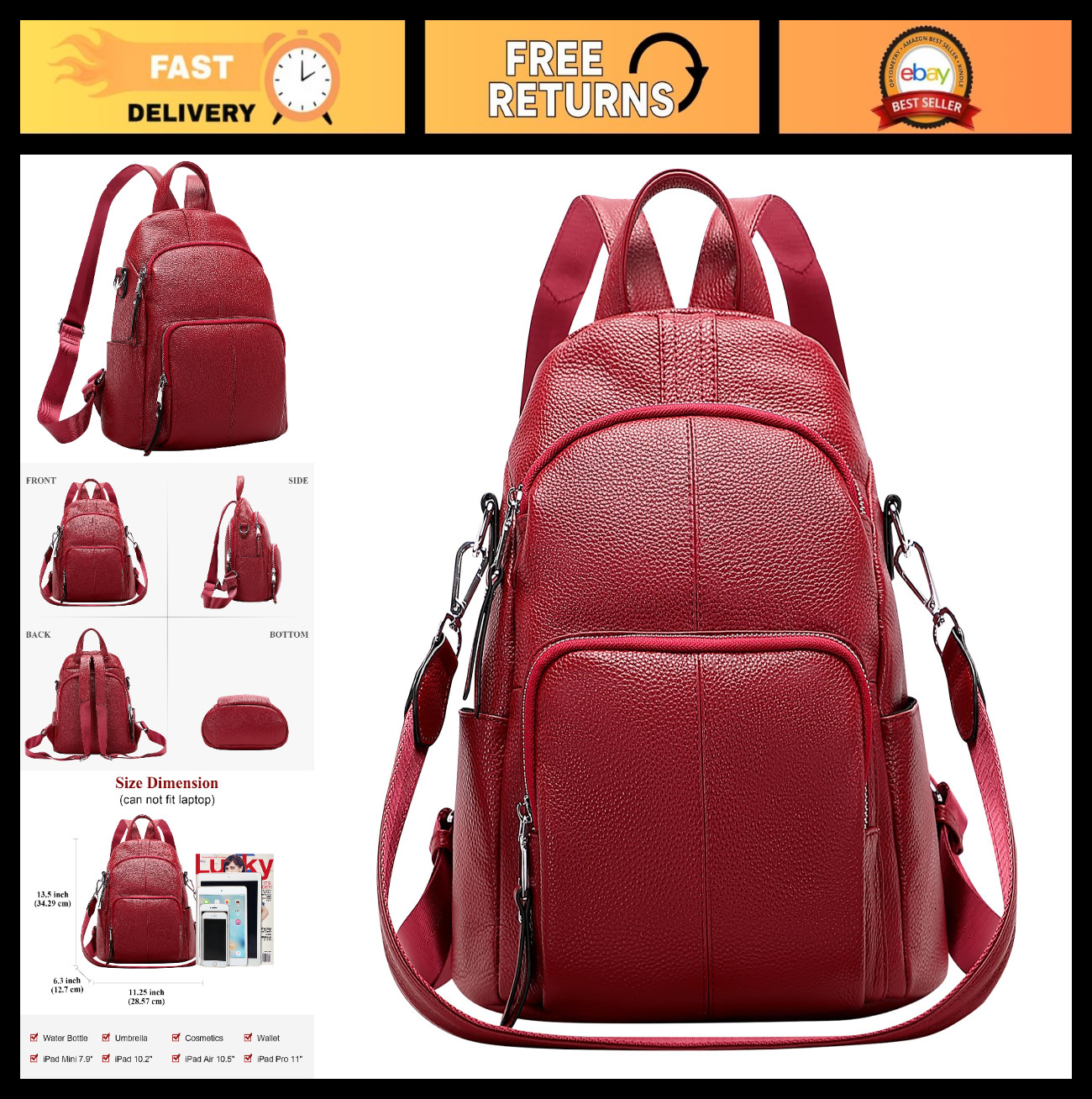 Stylish Anti-Theft Genuine Leather Backpack for Women | Versatile 3-in-1 Bag, Fi