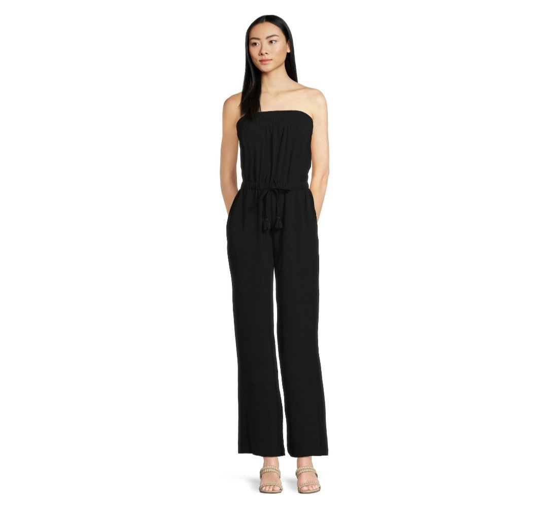 No Boundaries Juniors’ Tube Jumpsuit, 29” Inseam, Size M 7-9 Black Soot