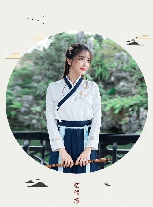 Chinese Dress Korean Hanfu White Blue Men Women Dress Cosplay Embroidery Kimono