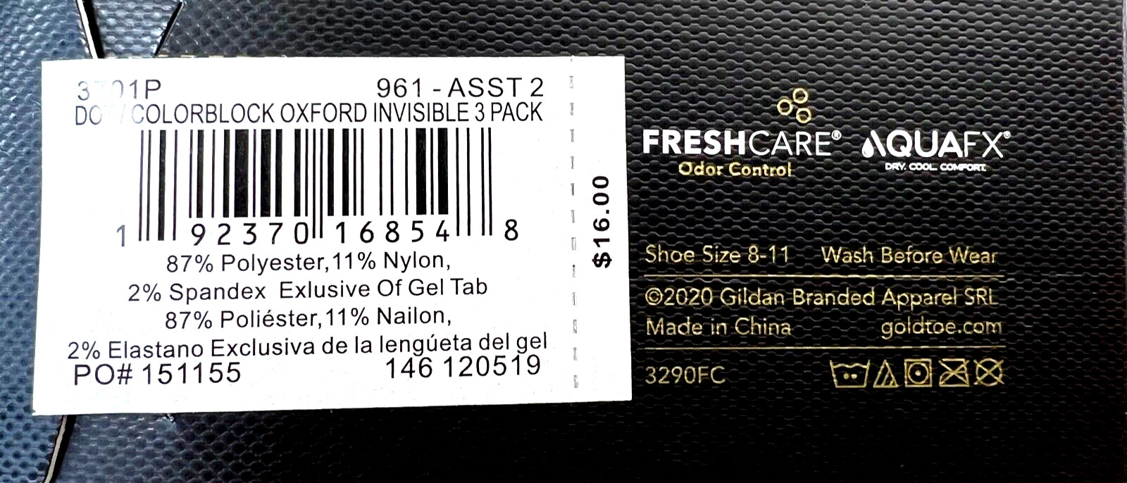 GOLD TOE 3-PR OXFORD NO-SHOW INVISIBLE SOCKS W/SILICONE HEEL GRIP FIT 8-11 SHOE