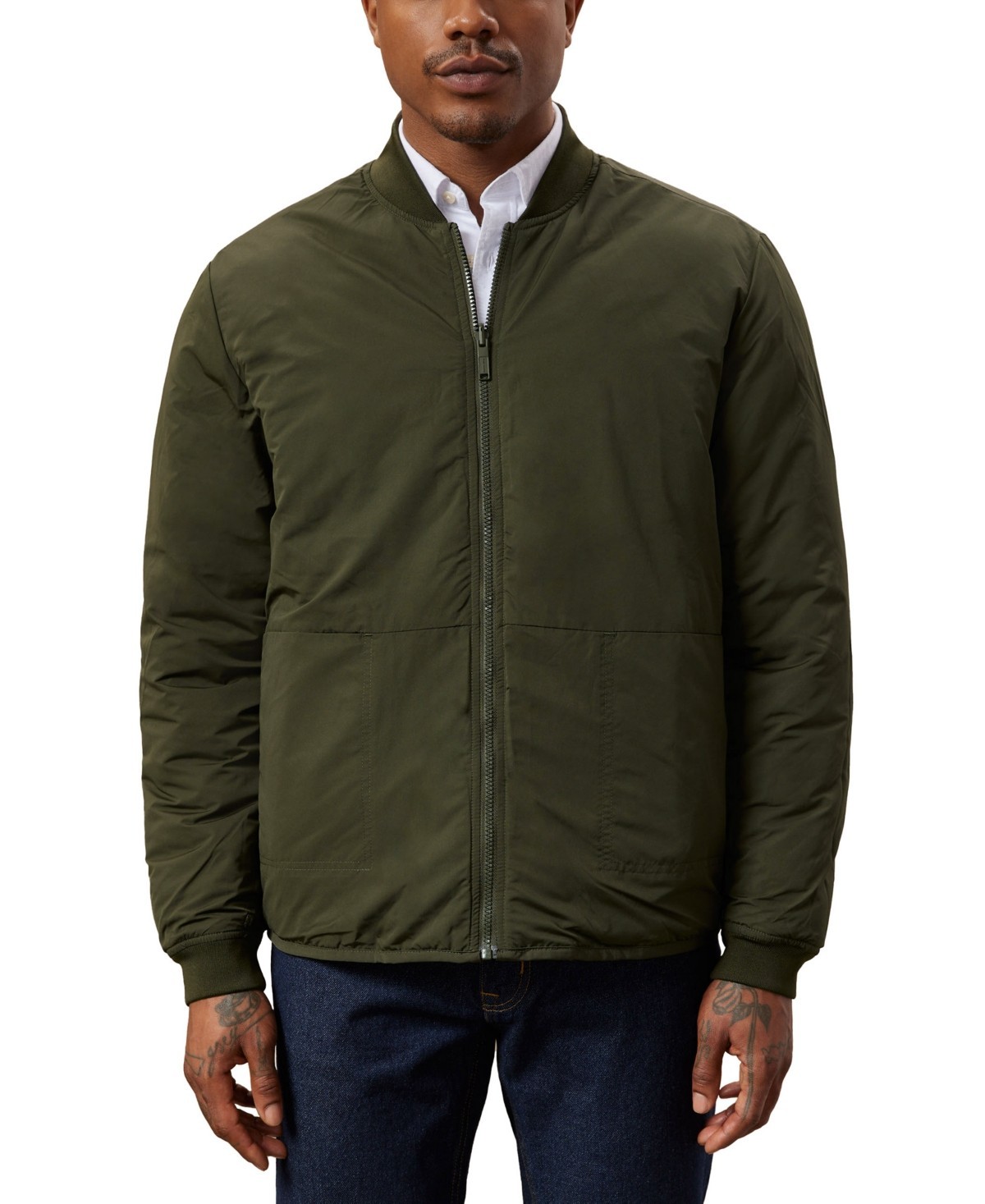 Frank and Oak Skyline Reversible Full-Zip Bomber Jacket Rosin Green L $199