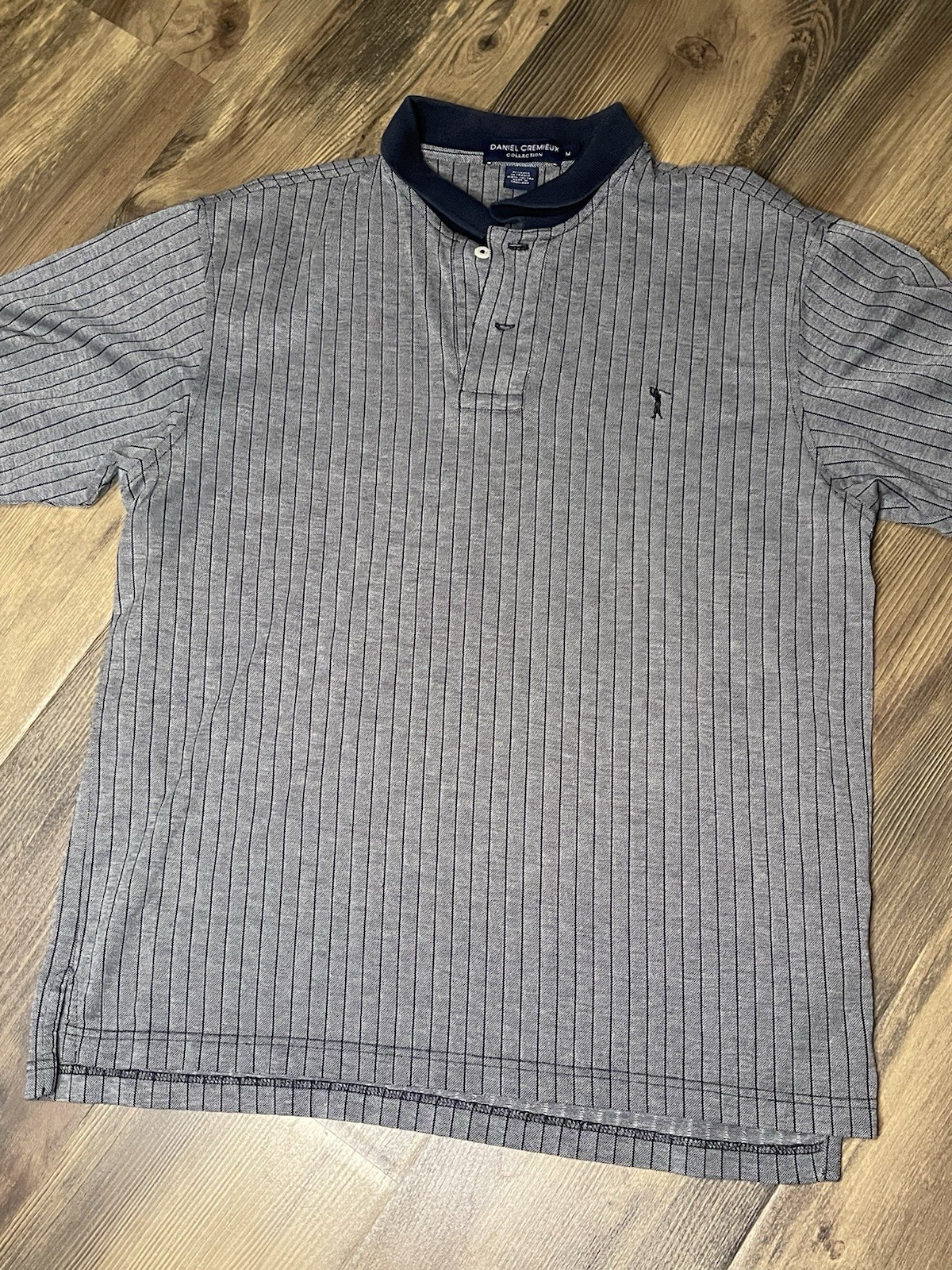Daniel Cremieux Collection Men’s Polo Shirt Medium Gray Pinstripe Cotton Golf