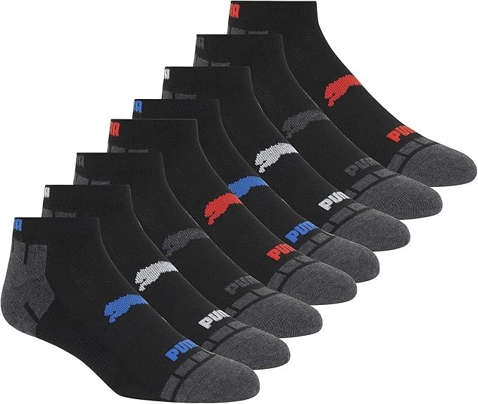 PUMA Men’s Low Cut Socks 8 Pack Cotton Athletic Sport Crew Socks Black