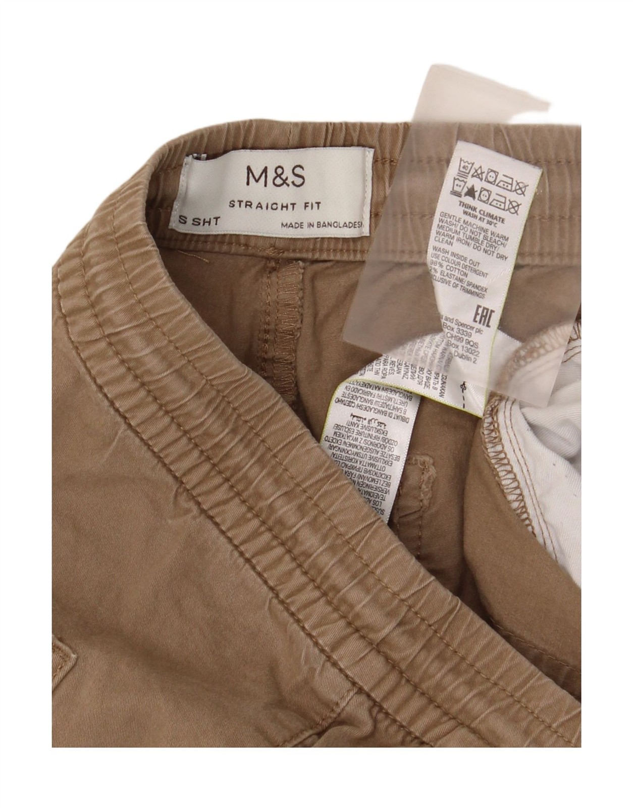 Marks & Spencer Mens Regular Fit Straight Chino Trousers Small Brown Cotton CQ01