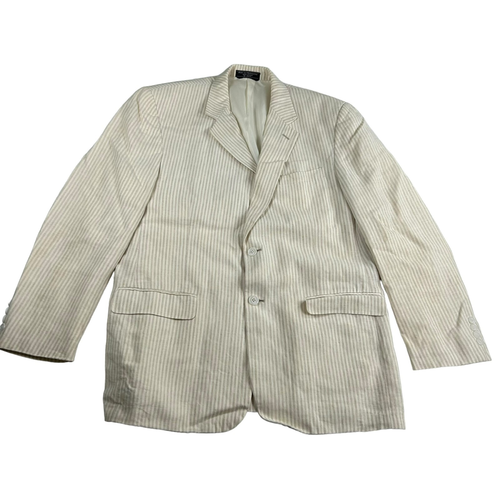 Haspel Men’s 100% Linen 2-Button Blazer Cream Stripe • 42R