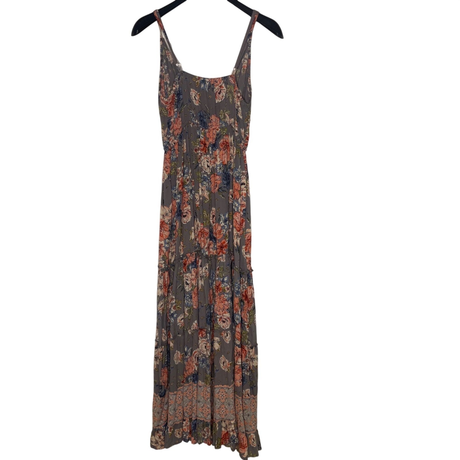 Angie Tiered Floral Ruffle Babydoll Maxi Dress Sz MED Boho Rayon Resort
