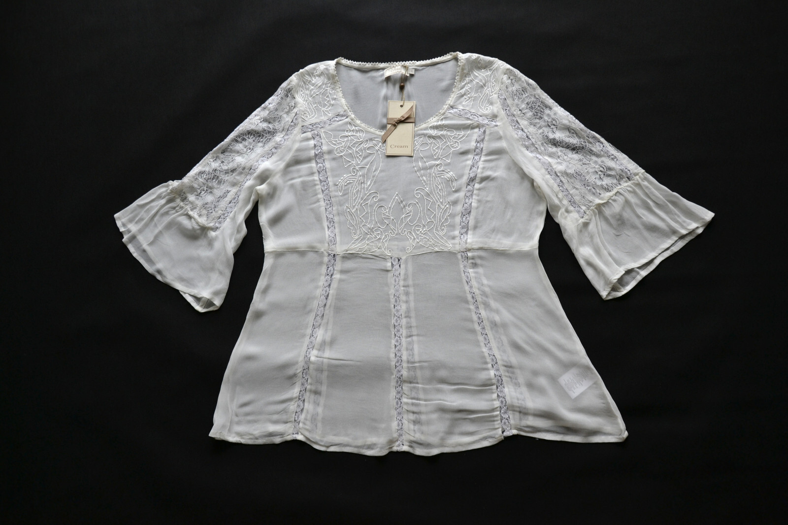 NEW CREAM womens shirt ladies blouse size 42 viscose wing sleeve cream lace lace