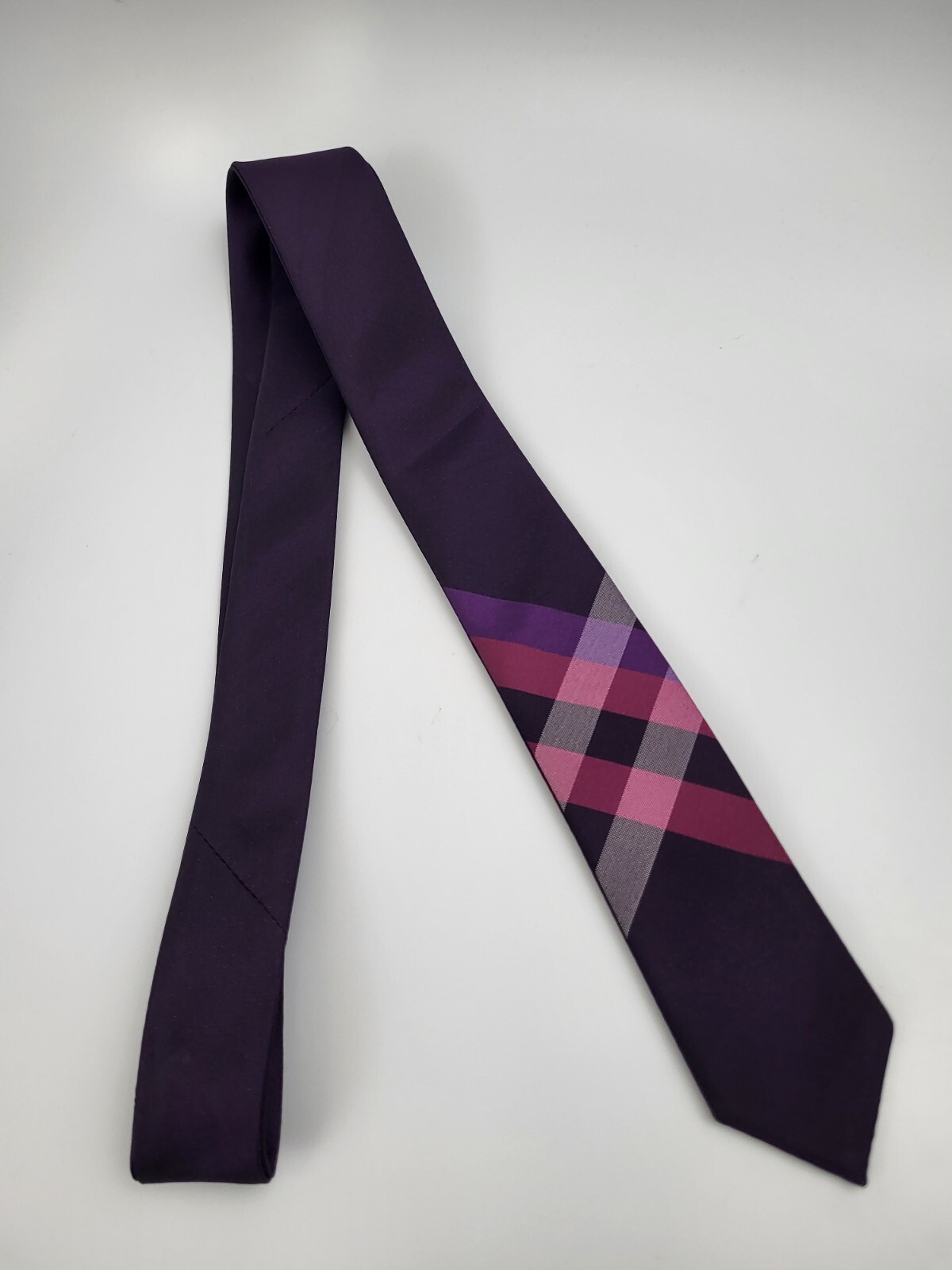 Express Changeable Polyester Tie Purple Pink Plaid Men Necktie Skinny 58 x 2