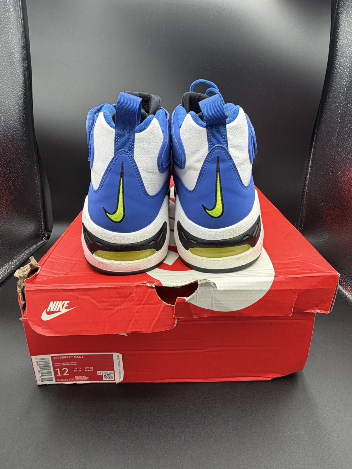 Nike Air Griffey Max 1 Varsity Royal Black Volt Leather 2021 12 M OG box clean!
