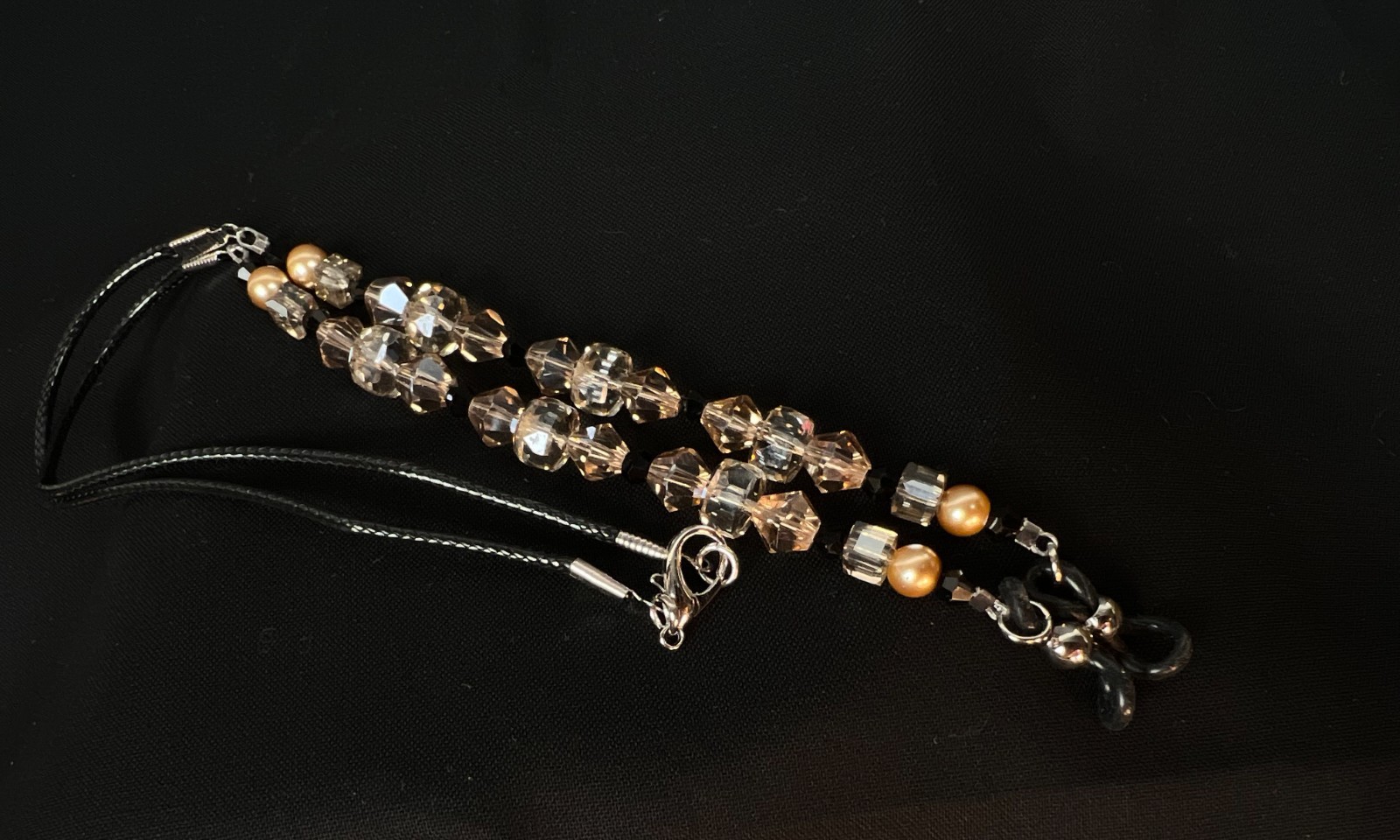 Handmade Eyeglass Chain: Crystal Glass Beads, Beige, Black, Neutral