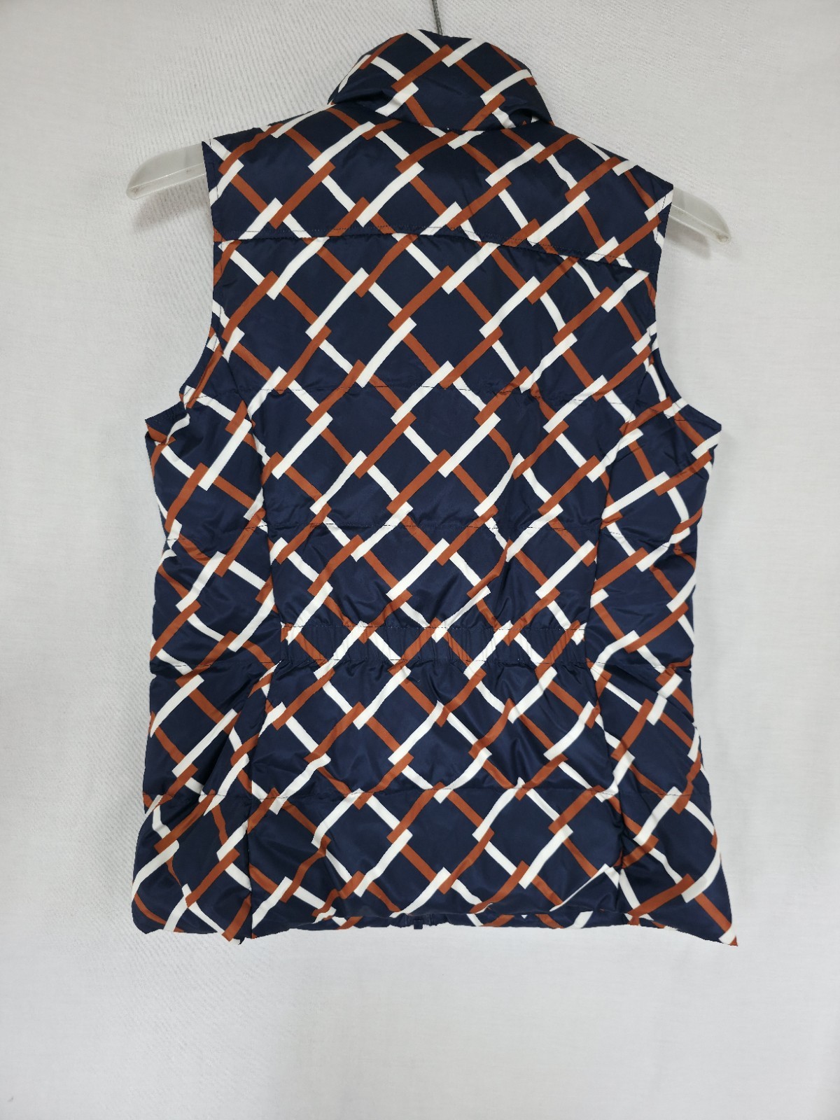 Lands End-Blue/Brown/White Geo Check Sleeveless Full Zip Down Puffer Vest Sz XS