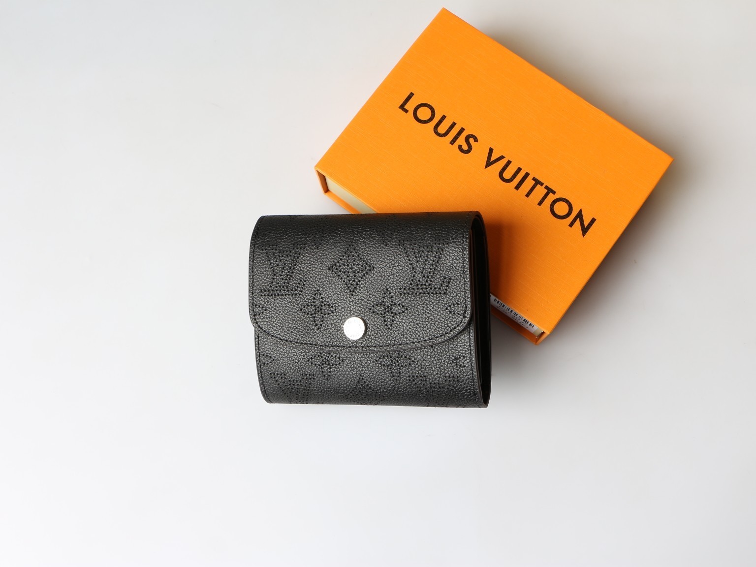 LOUIS Black Mahina Perforated Leather Iris Compact Wallet