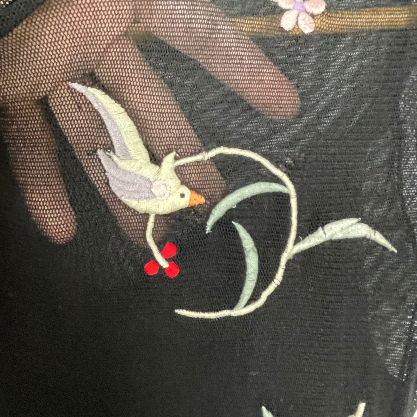 VTG Vivienne Tam Mesh Embroidered Flower Bird Maxi Dress Size 3 Whimsigoth 90s