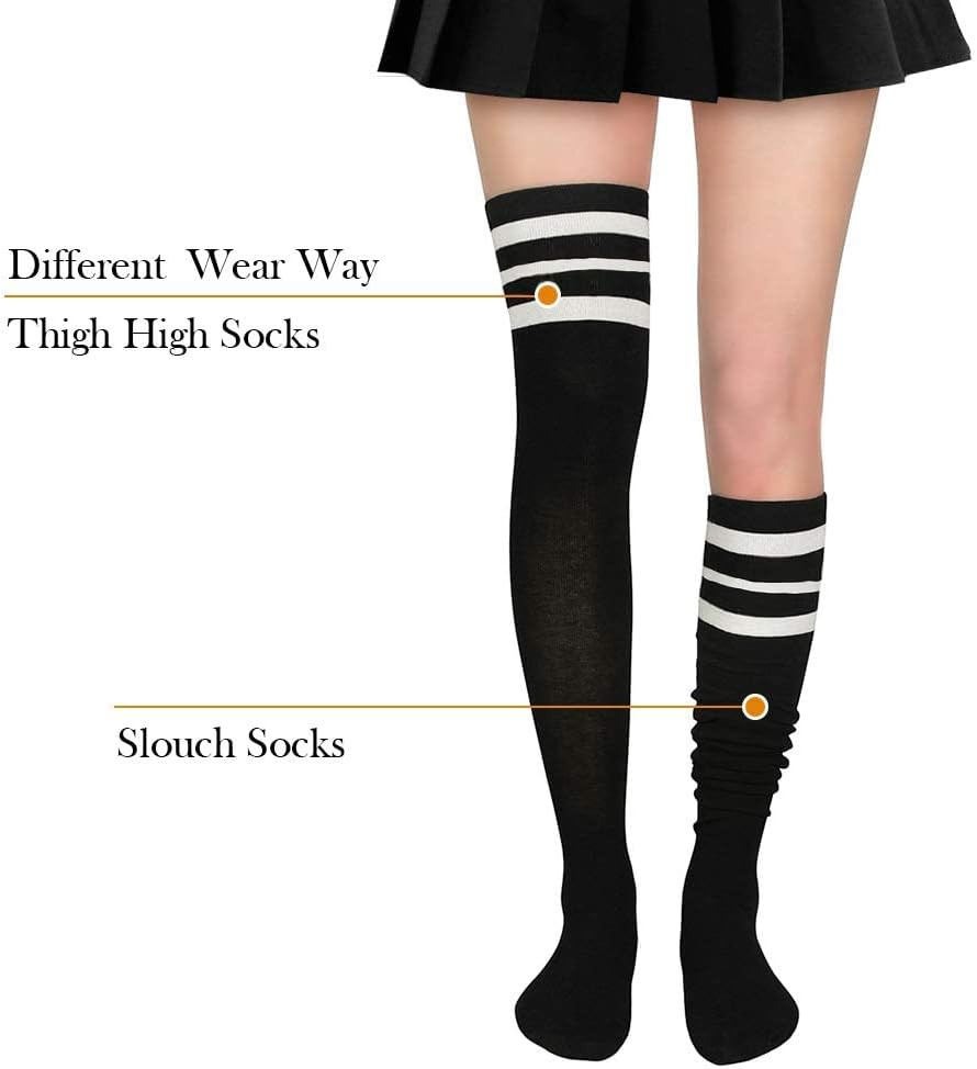 Womens Stripes Thigh High Socks Thigh Highs Casual Knee High Stockings