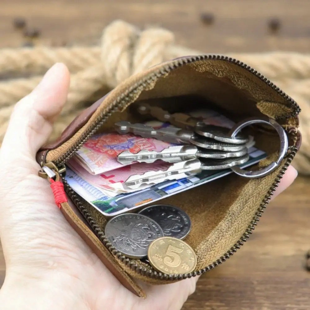 Unisex Leather Coin Purse Vintage Handmade Multi-colors Zipper Wallet Key AA