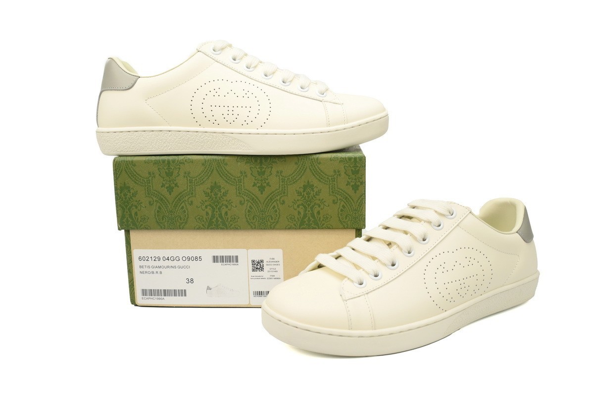 Gucci Ace Sneakers – Cream Leather with Perforated GG Logo